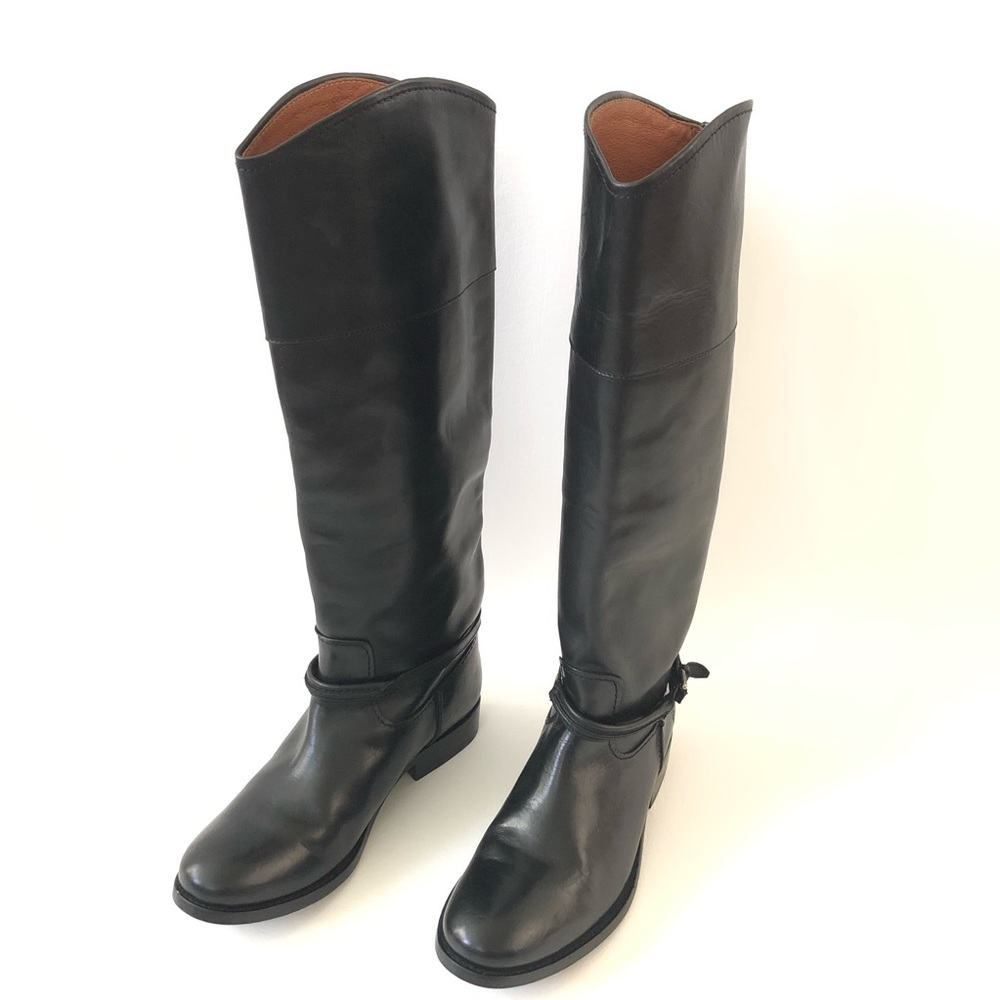 Frye Melissa Seam Black Tall Leather Riding Boots